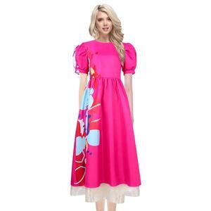 Barbie Movie Weird Doll Pink Puff Sleeve Abstract Print Midi Dress Size Large